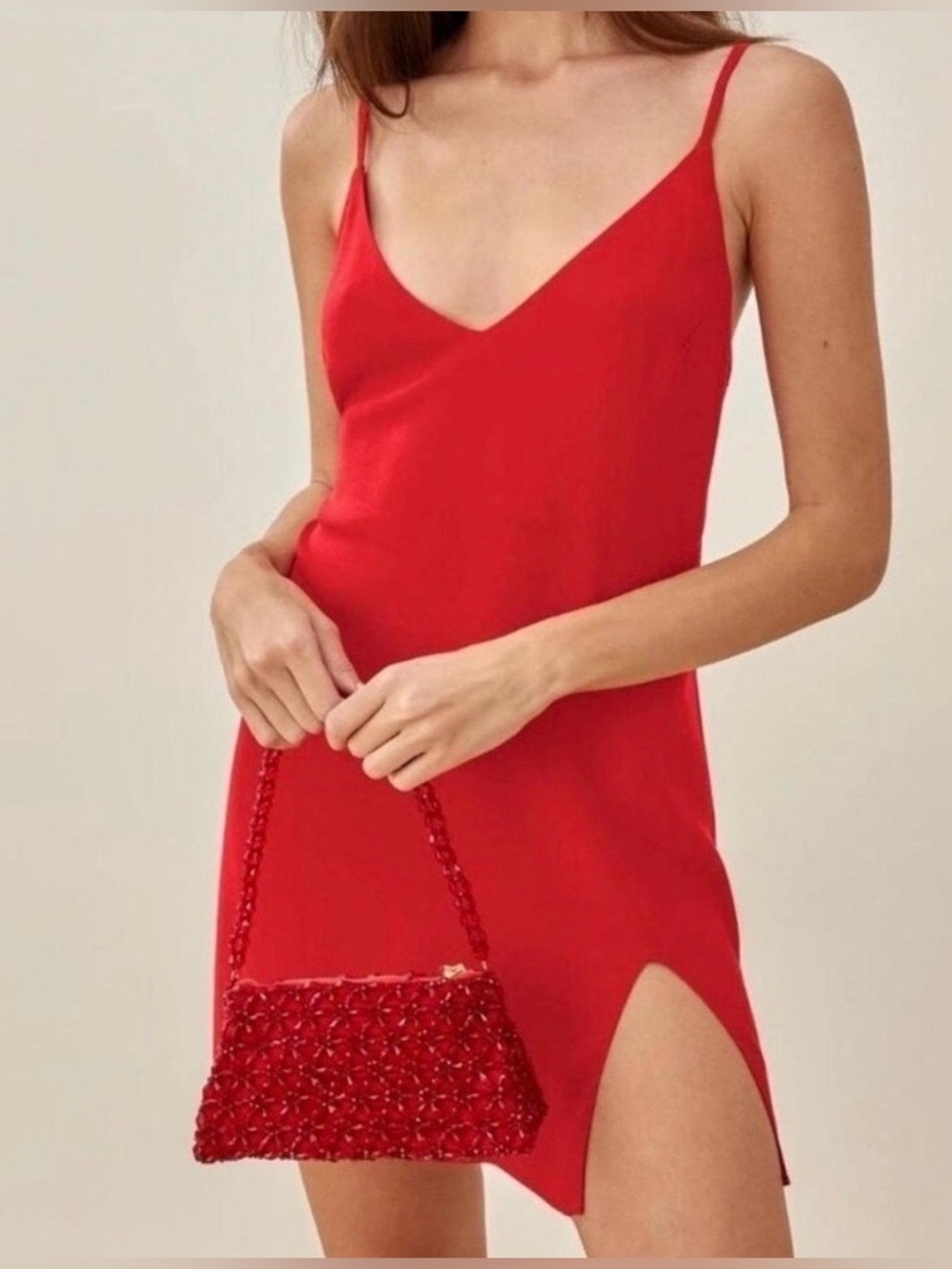 Reformation Red Slip mini Dress with Side Slit